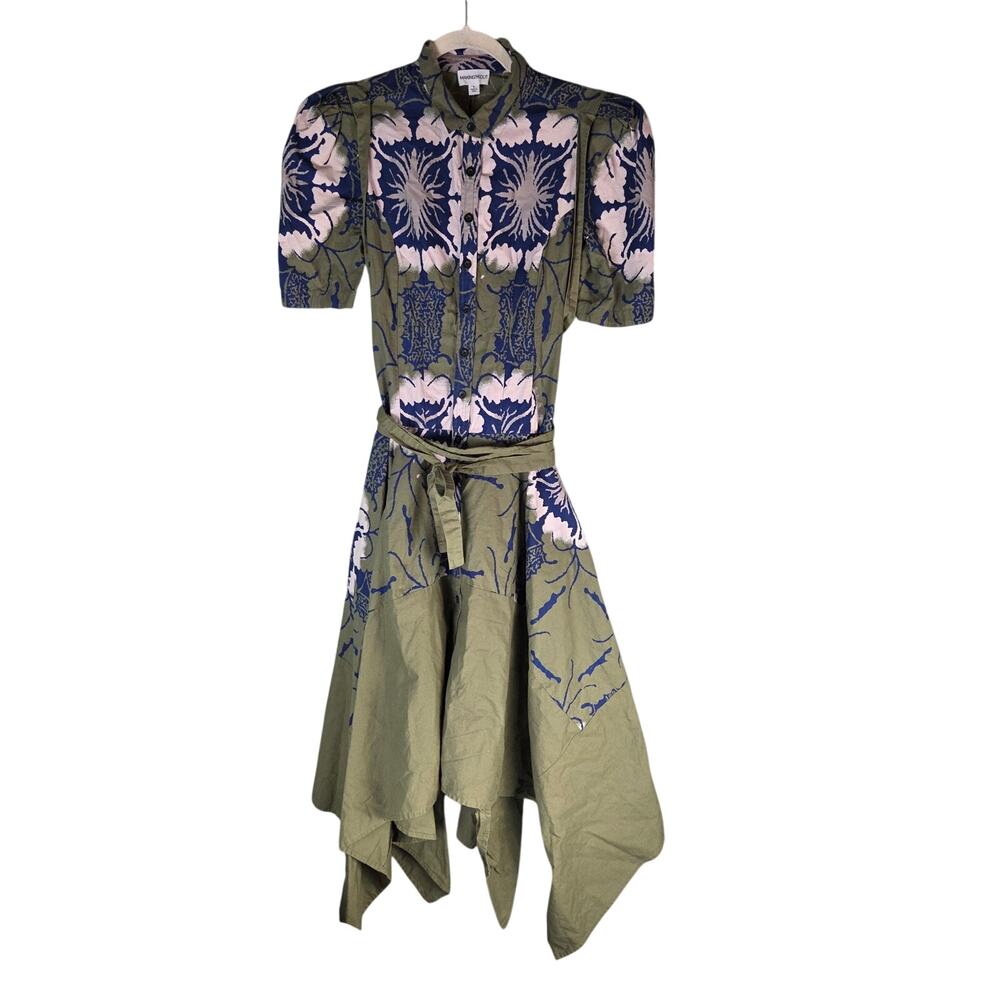 Making The Cut Womens S Faded Army & Navy Blue Tie Waist Dress Asymmetrical Hem